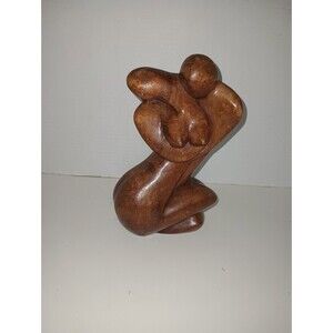 Hand carved Wood Loving Embrace Couple Sculpture
